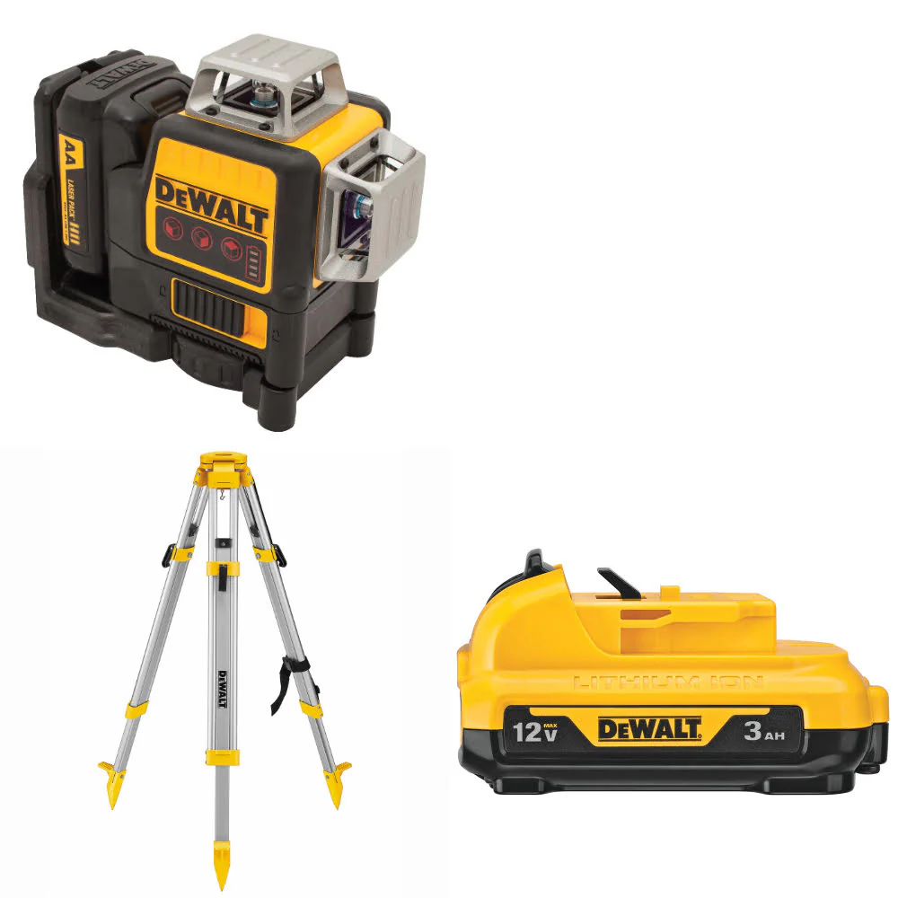 DeWalt DW089LR 12V 3 x 360° Line Laser W/ FREE DW0737 Laser Tripod & 12V Battery - Moutools