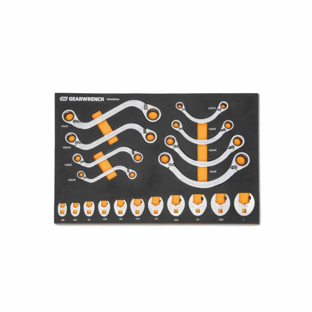 Gearwrench GWMSSRWSAE 19 Piece Specialty Ratcheting SAE Wrench Set in Foam Storage Tray - Moutools