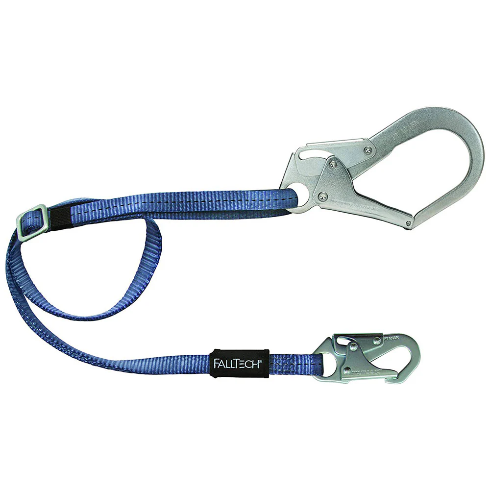 Falltech 82093 4-6' Adjustable Web Lanyard with Snap Hook and Rebar Hook - Moutools