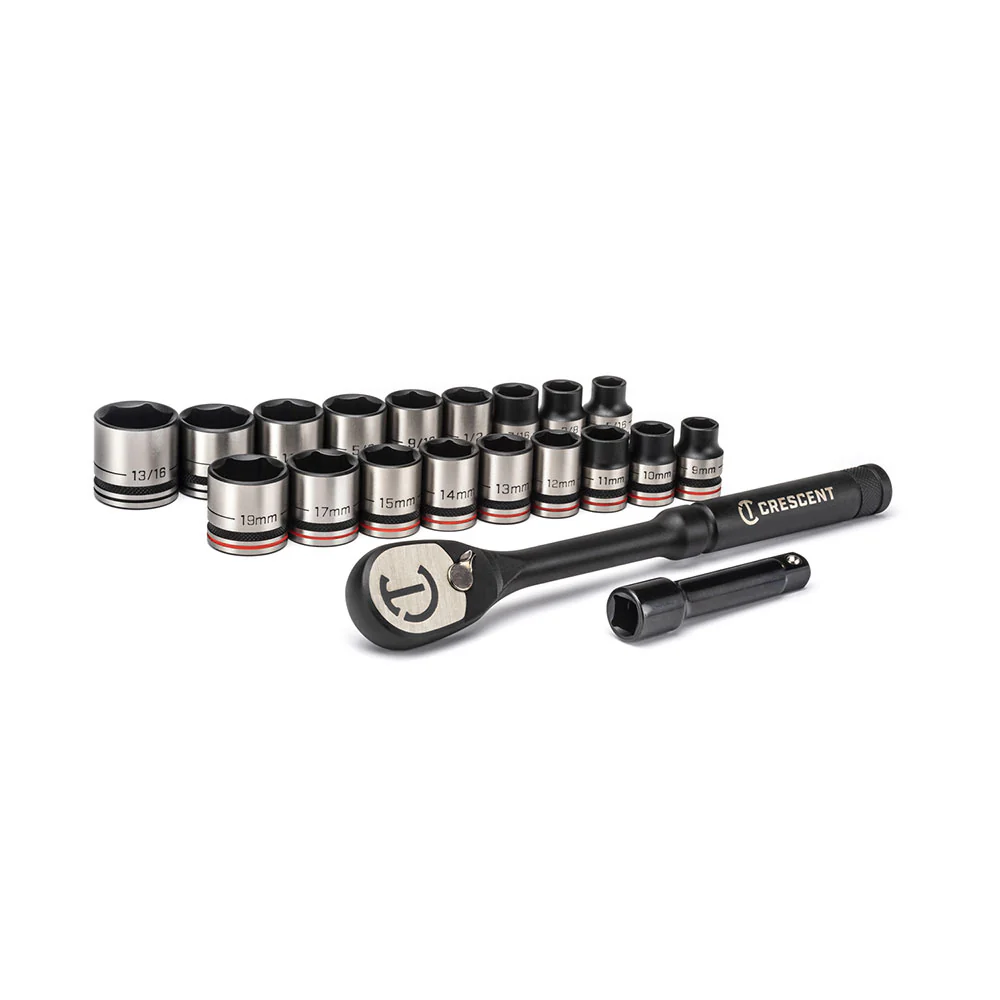 Crescent CSWS38B 20Pc X10 3/8 Dr 6 Pt Standard SAE/Metric Mechanics Tool Set - Moutools