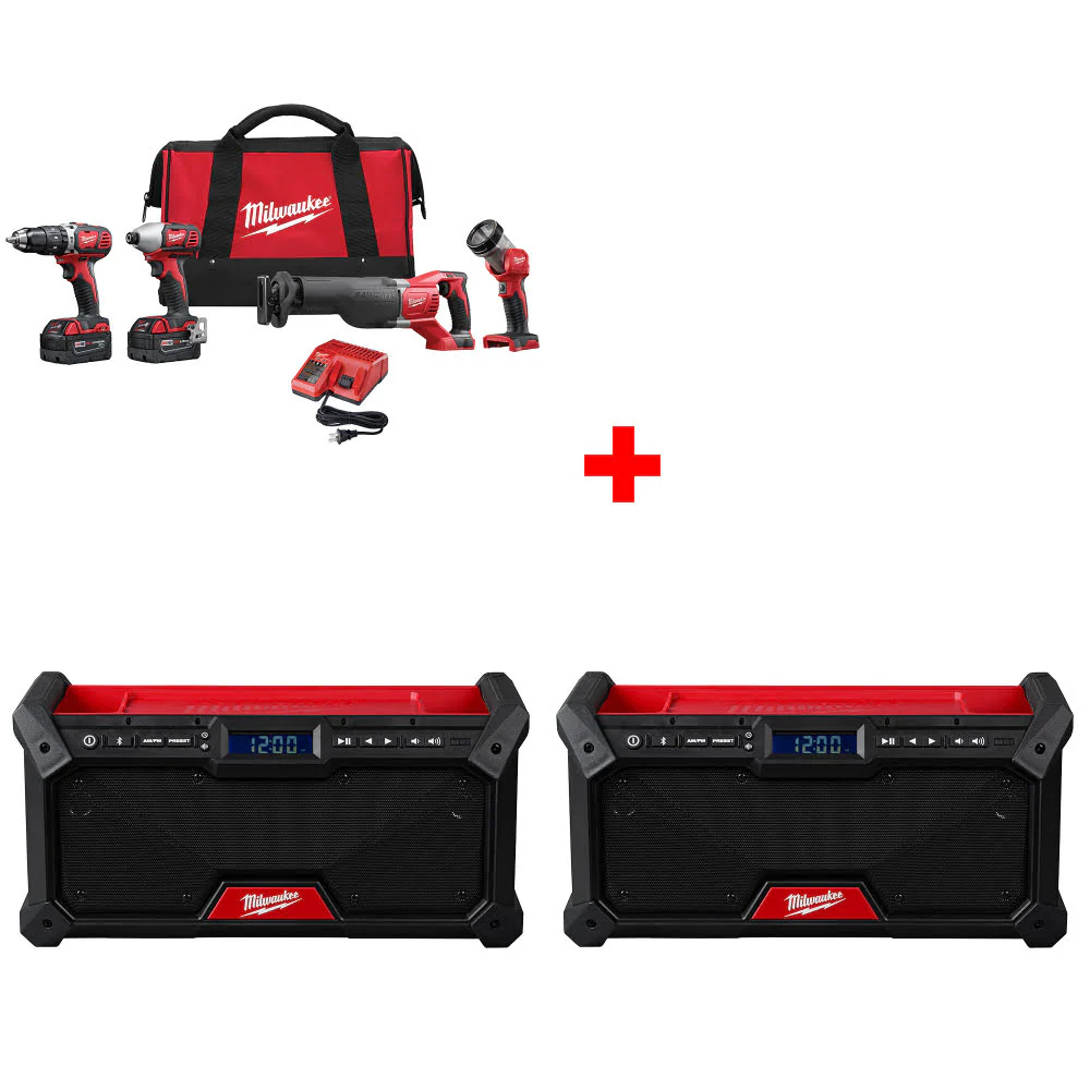 Milwaukee 2696-24 M18 4-Tool Combo Kit W/ FREE 2952-20 M18 Jobsite Radio-2 Pack - Moutools