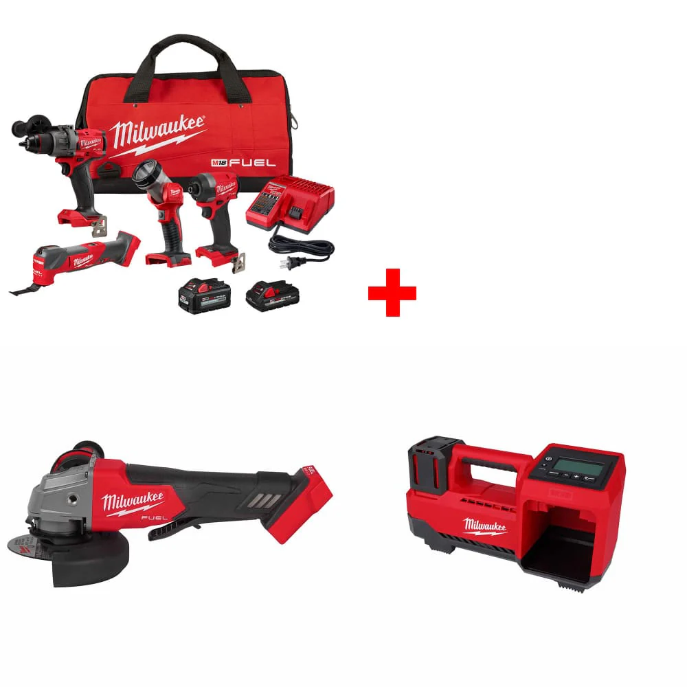 Milwaukee 3698-24MT M18 4-Tool Combo Kit w/ FREE 2880-20 M18 Grinder & Inflator - Moutools