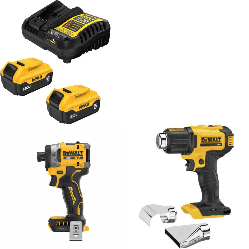 DeWalt DCB205-2C 20V Starter Kit W/ DCF860B 20V Impact Driver & Heat Gun, Bare - Moutools