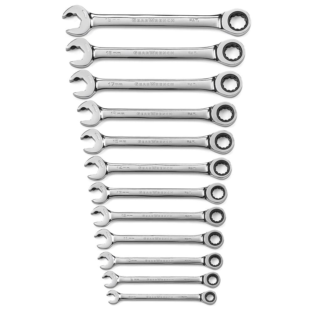 GearWrench 85597 12 Pc. 72-Tooth 12 Point Open End Ratcheting Metric Wrench Set - Moutools