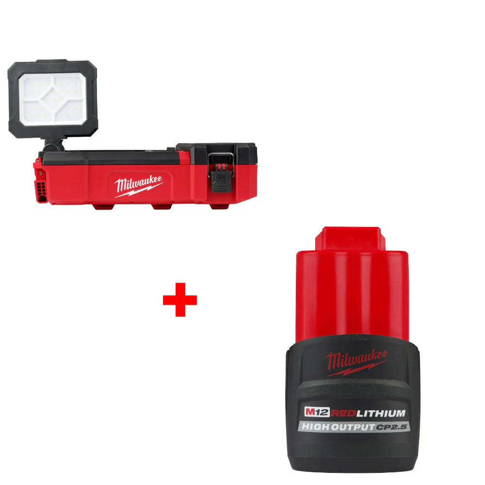 Milwaukee 2356-20 M12 PACKOUT Flood Light W/ FREE 48-11-2425 M12 Battery Pack - Moutools