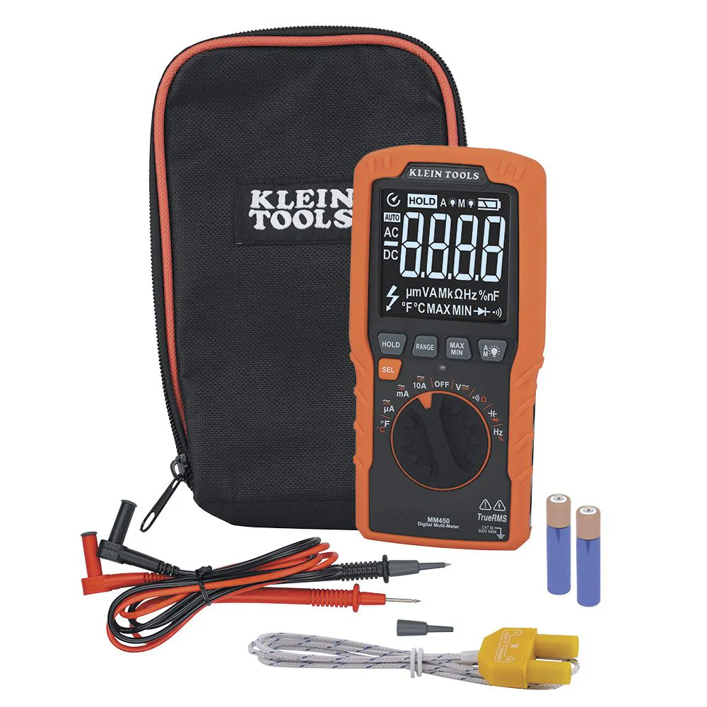 Klein MM450 Slim Digital Multimeter, TRMS Auto-Ranging, 600V, Temp - Moutools