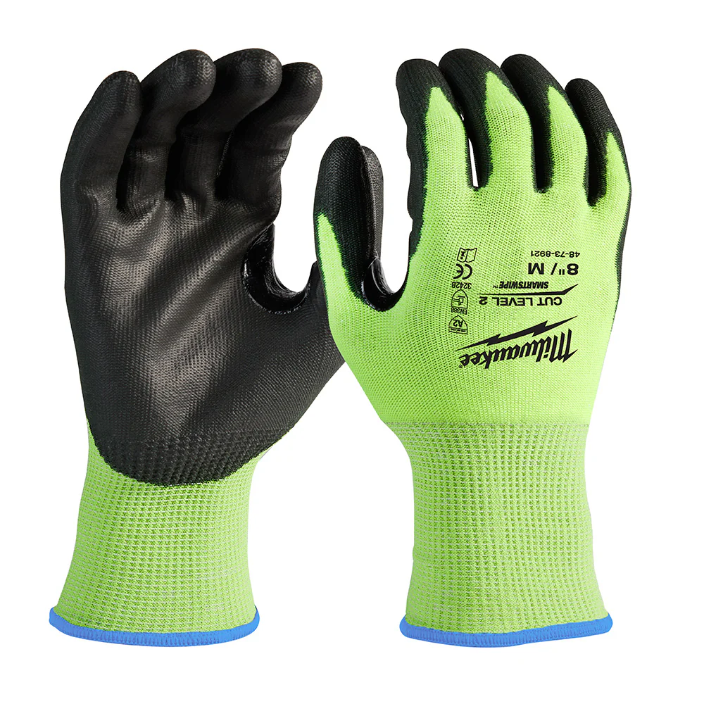 Milwaukee 48-73-8921B 12PK High Visibility Cut Level 2 Polyurethane Dipped Safety Gloves - Medium - Moutools