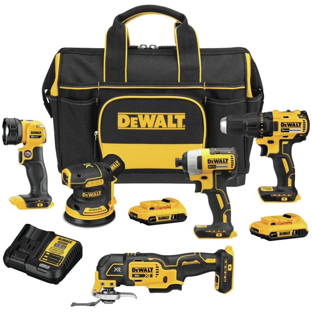 DeWalt DCKSS521D2 20V Max Cordless 5-Tool Combo Kit With Contractor Bag - Moutools