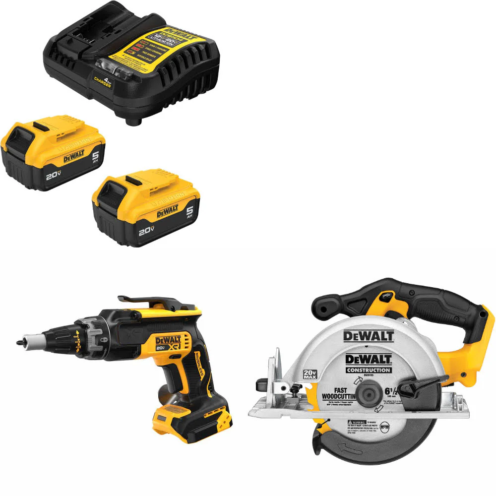 DeWalt DCB205-2C 20V Max Starter Kit W/ DCF630B 20V Screwgun & Circ Saw, Bare - Moutools