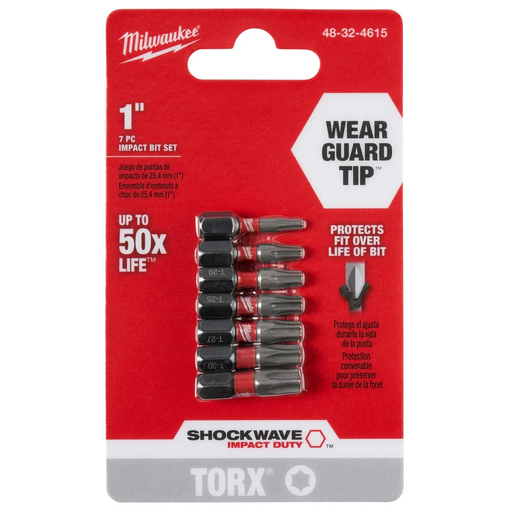 Milwaukee 48-32-4615 Shockwave™ 7 Piece Torx 1” Insert Bit Set - Moutools