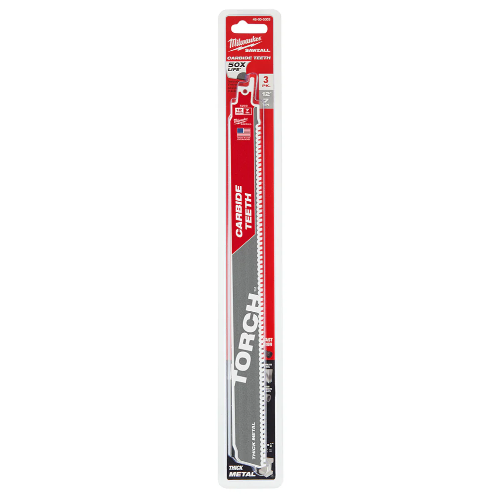 Milwaukee 48-00-5303 12” 7TPI The TORCH™ with Carbide Teeth SAWZALL® Blade 3PK - Moutools