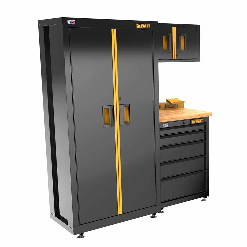 DeWalt DWST24201 Welded Storage Suite: 63 in. Wide, 4 pc. Suite with 5-Drawer Base Cabinet and Wood Top - Moutools