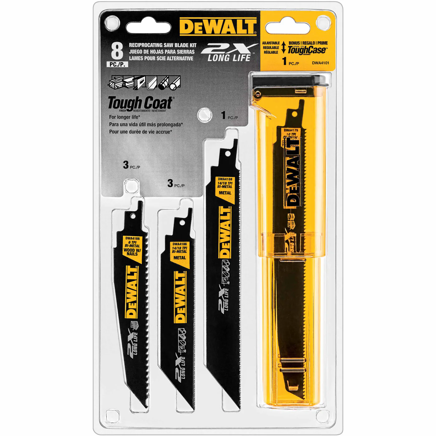 DeWalt DWA4101 8 piece 2X Reciprocating Saw Blade Set with Tough Case 5 Pack - Moutools
