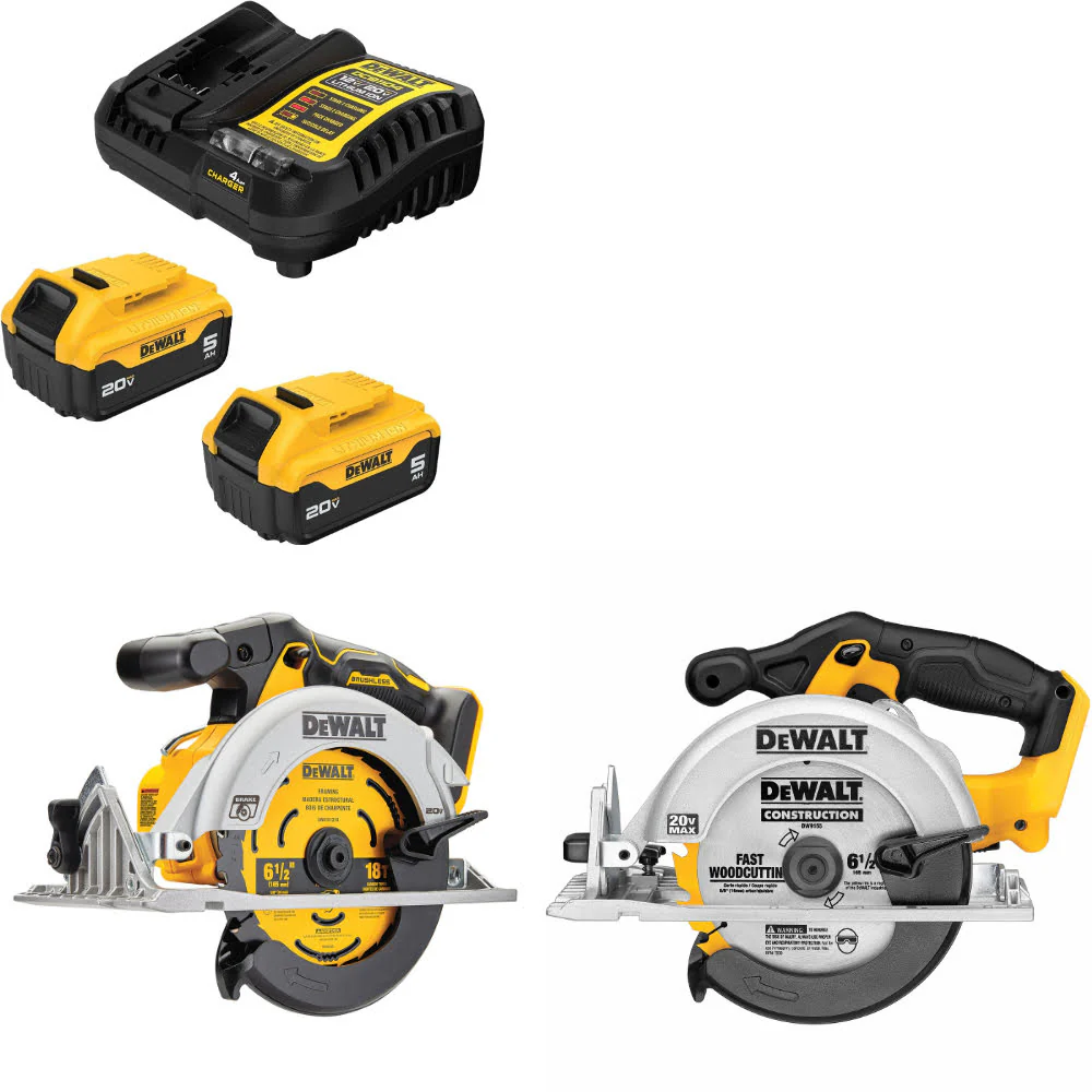 DeWalt DCB205-2C 20V MAX Starter Kit W/ DCS565B 20V Circ Saw & EXTRA Circ Saw - Moutools