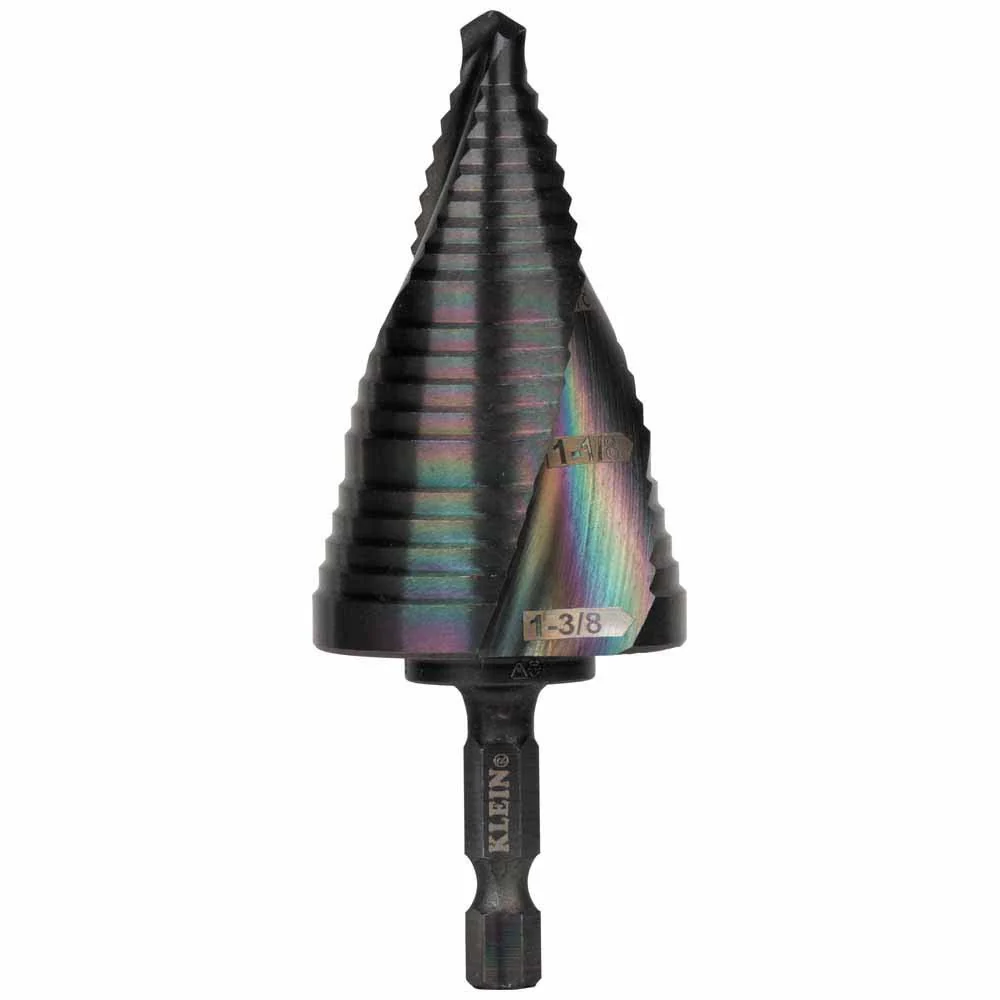 Klein Tools QRST15 Step Drill Bit, Quick Release, Spiral Flute, 7/8 to 1-3/8-Inch - Moutools