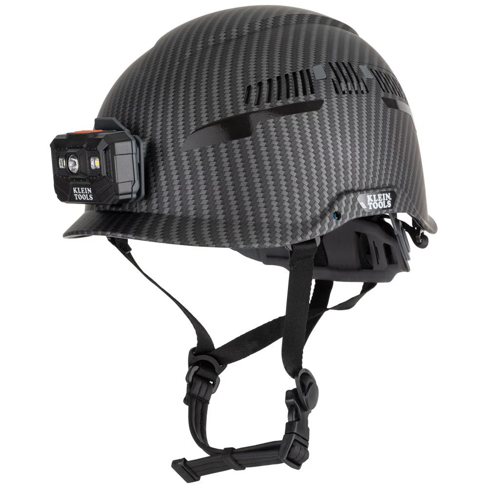Klein 60517 Safety Helmet, Premium KARBN Pattern, Vented, Class C, Headlamp - Moutools