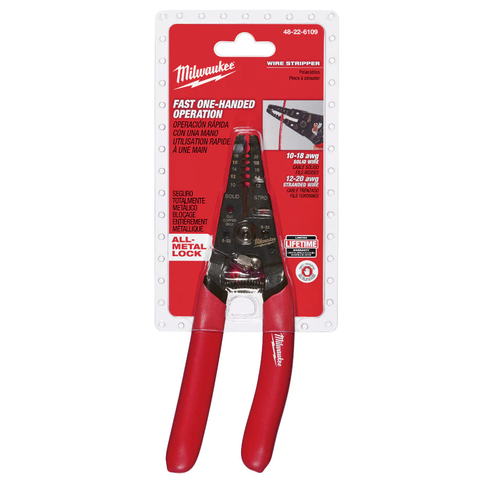 Milwaukee 48-22-6109 10 - 18 AWG Solid and 12 - 20 AWG Stranded Wire Stripper - Moutools