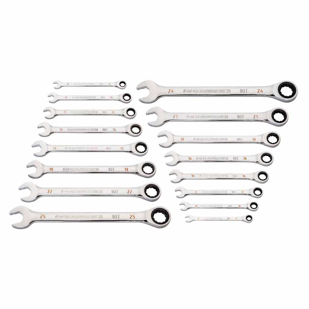 GearWrench 86928 16 Pc. 90-Tooth 12 Point Metric Combination Ratcheting Wrench Set - Moutools