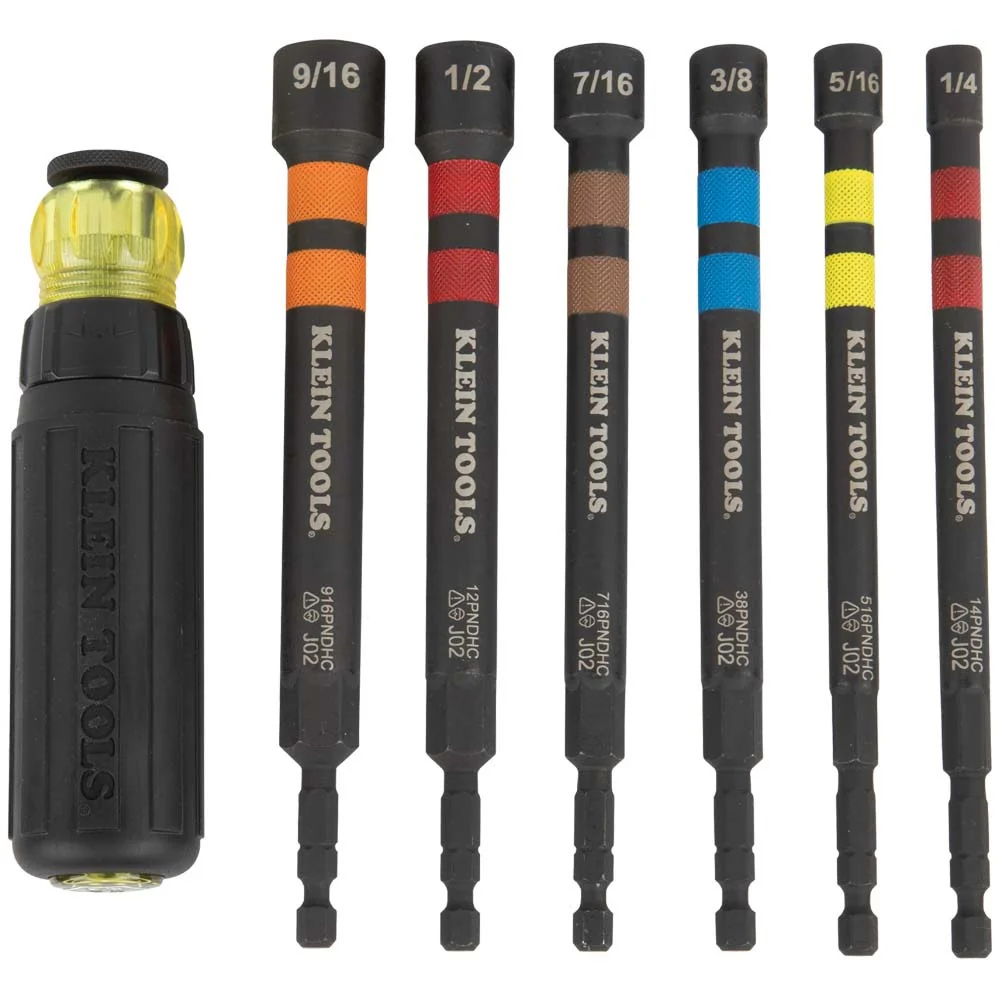 Klein 32950 Hollow Magnetic Color-Coded Ratcheting Power Nut Driver, Six Sizes, 7-Piece - Moutools