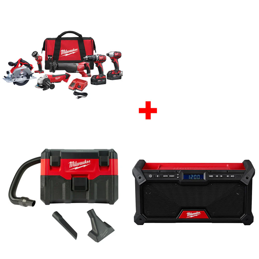 Milwaukee 2696-26 M18 6-Tool Combo Kit W/ FREE 0880-20 18V Vacuum & M18 Radio - Moutools