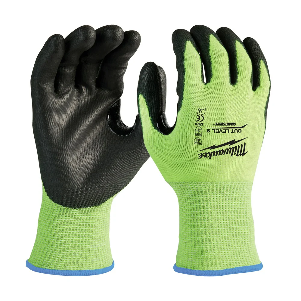Milwaukee 48-73-8920 High Visibility Cut Level 2 Polyurethane Dipped Safety Gloves - Small - Moutools