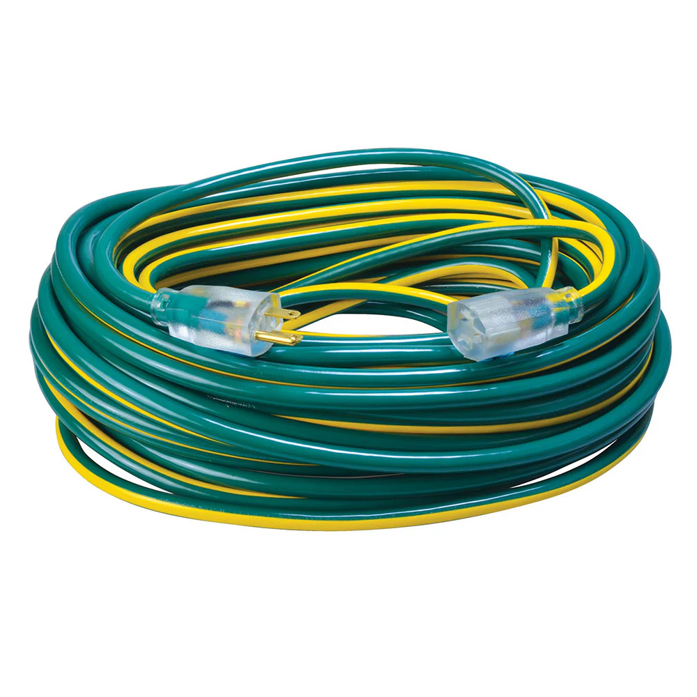 Southwire 2549SW0052 12/3 100' SJTW Green/Yellow Extension Cord with Lighted End - Moutools
