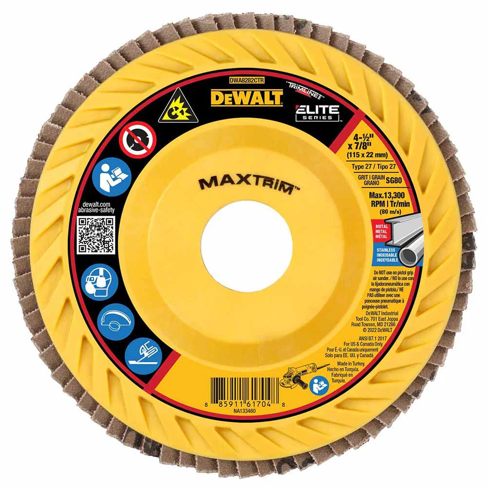 DeWalt DWA8282CTR ELITE SERIES 4-1/2 X 7/8 80G T27 Trimmable Flap Disc - Moutools