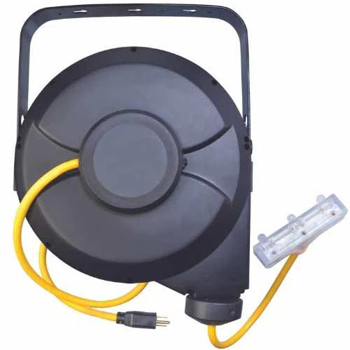 Southwire 48208802SW 12/3 SJTW 50’ BLACK/YELLOW RETRACTABLE CORD REEL WITH TRI-SOURCE - Moutools