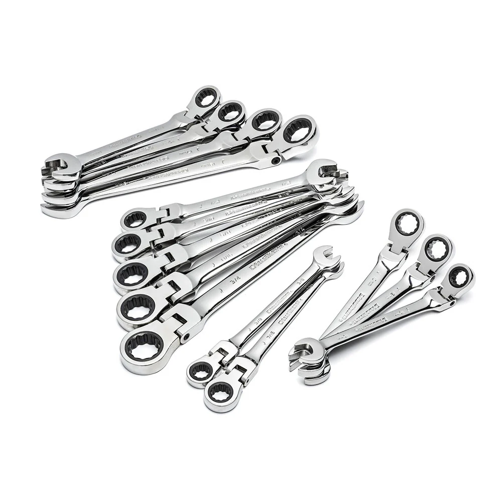 GearWrench 85141 14 Pc. 72-Tooth 12 Point Flex Head Ratcheting Combination SAE/Metric Wrench Set - Moutools