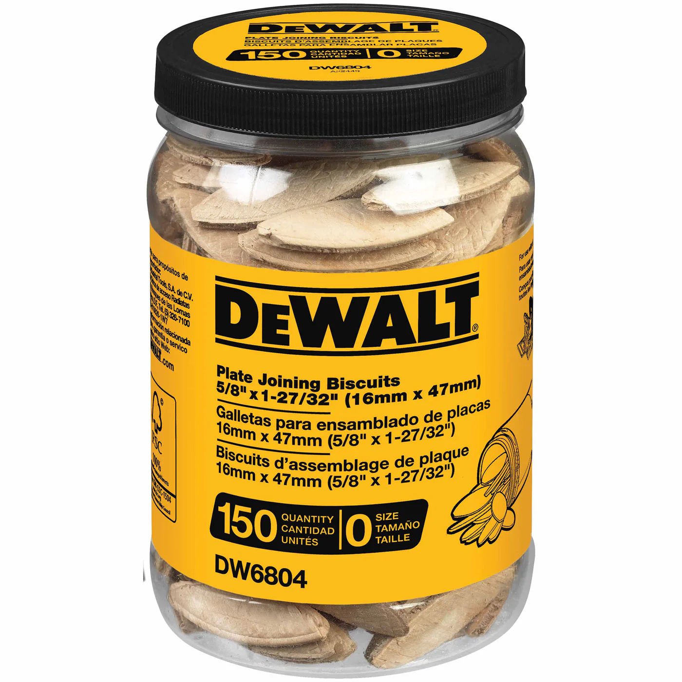 DeWalt DW6804 Size 0 Plate Joining Biscuits (150 Count) - Moutools
