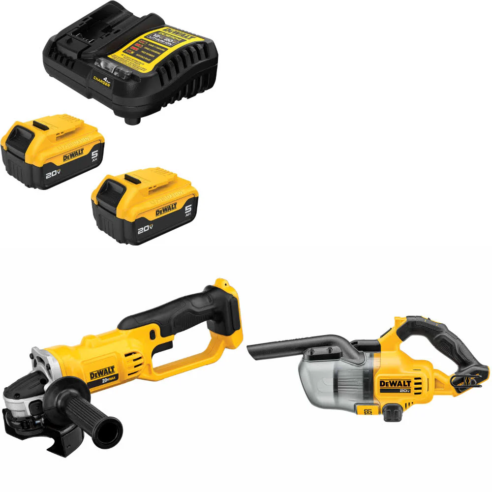 DeWalt DCB205-2C 20V MAX Starter Kit W/ DCG412B 20V Cut-Off Tool & Vacuum, Bare - Moutools