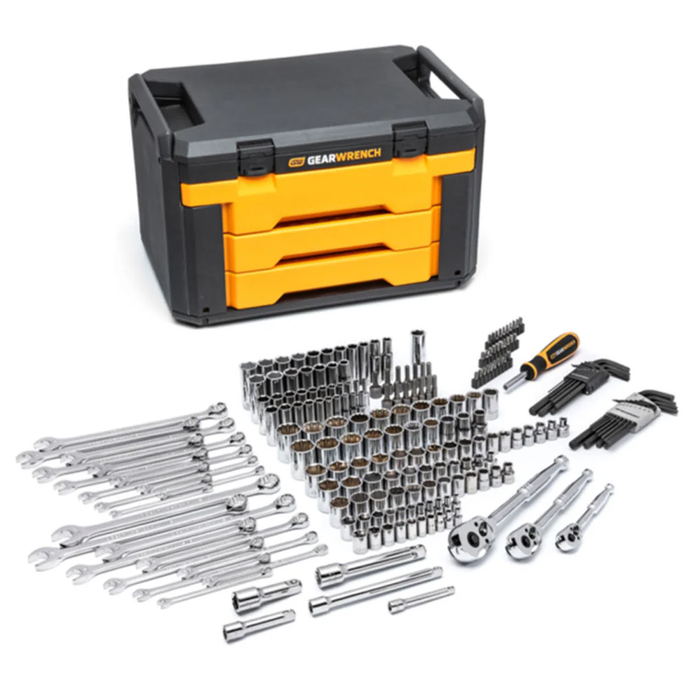 GearWrench 80940 219 Pc. Mechanics Tool Set in 3 Drawer Storage Box - Moutools