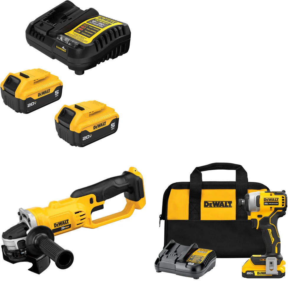 DeWalt DCB205-2C 20V MAX Starter Kit W/ DCG412B Cut-Off Tool & Impact Driver Kit - Moutools