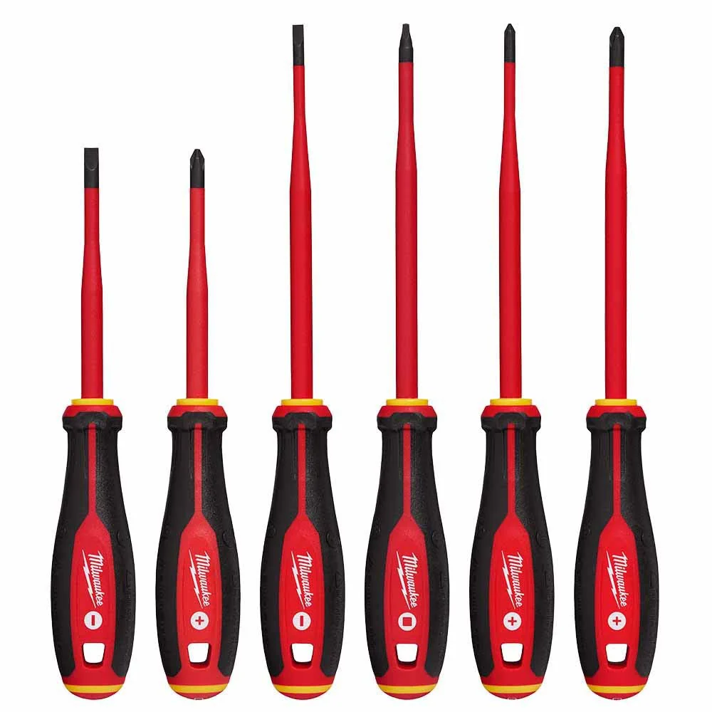 Milwaukee 48-22-2206 6pc 1000V Insulated Slim Tip Screwdriver Set - Moutools
