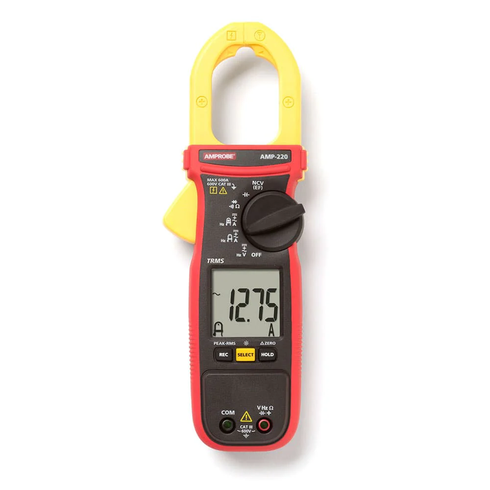 Amprobe 4560543 AMP-220 600V/600A TRMS AC/DC Clamp Multimeter with Amp-Tip, CAT II Rated - Moutools