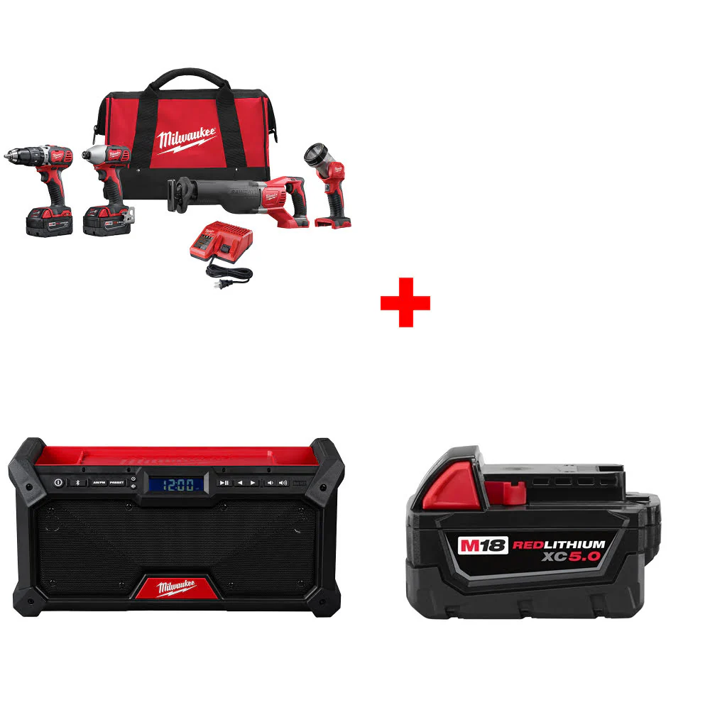 Milwaukee 2696-24 M18 4-Tool Combo Kit W/ FREE 2952-20 M18 Radio & Battery Pack - Moutools