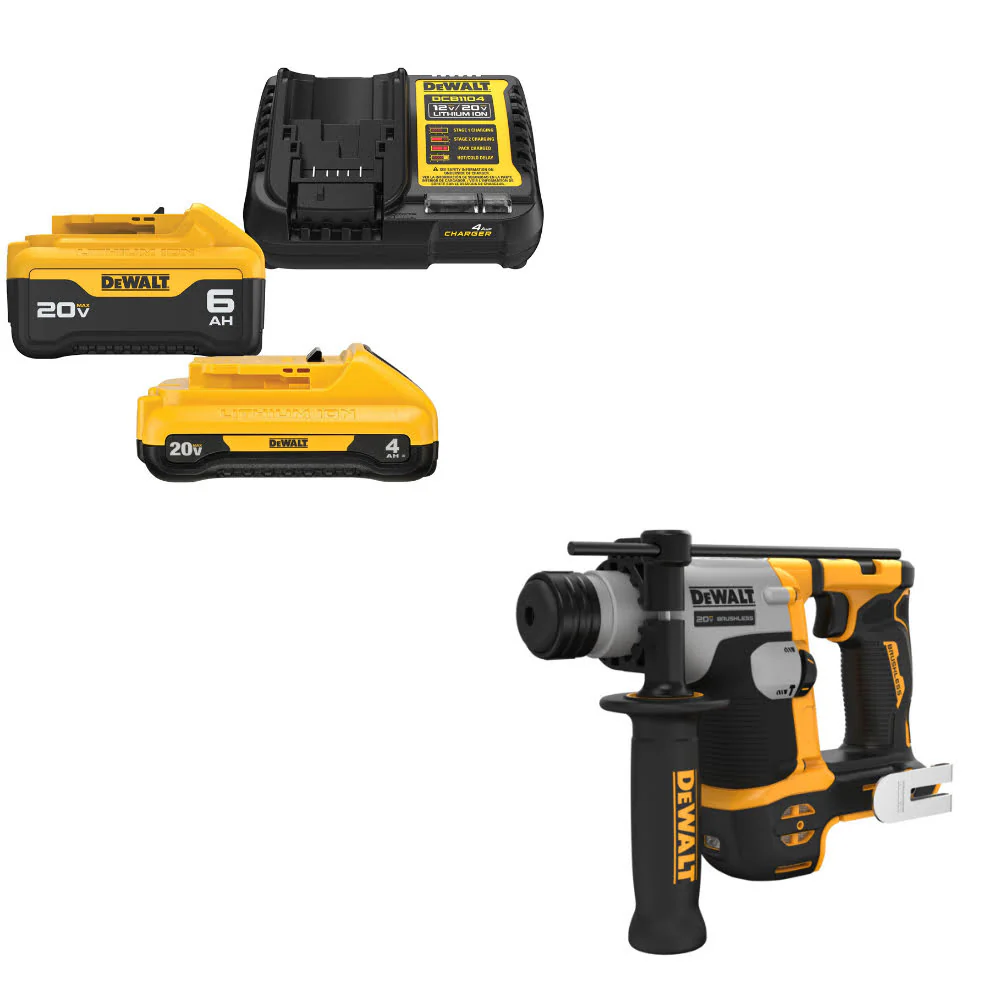 DeWalt DCB2460C 20V MAX 4Ah & 6Ah Starter Kit W/ FREE DCH172B Compact Hammer - Moutools