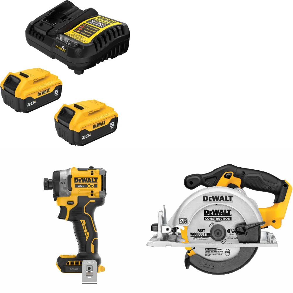DeWalt DCB205-2C 20V Starter Kit W/ DCF860B 20V Impact Driver & Circ Saw, Bare - Moutools
