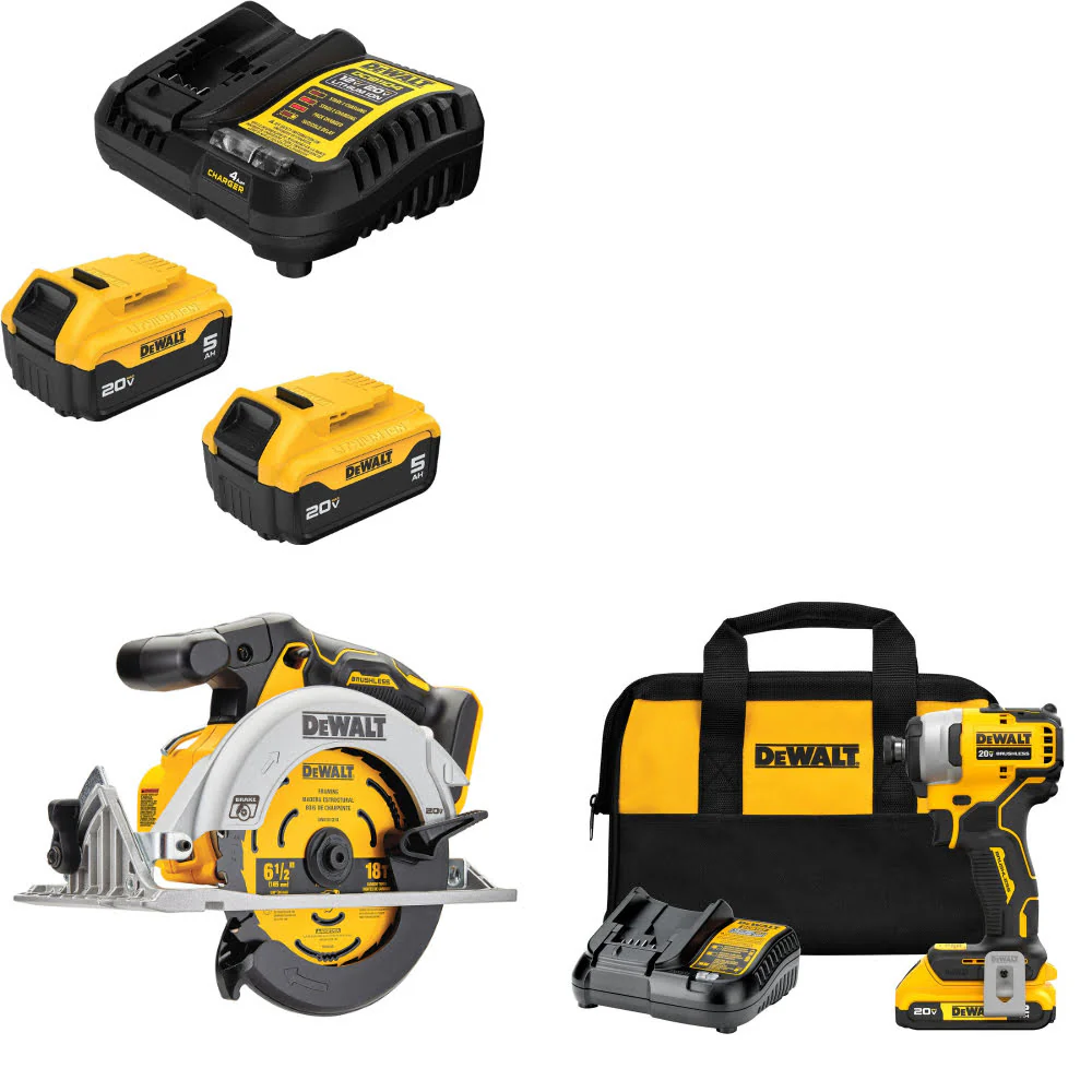 DeWalt DCB205-2C 20V MAX Starter Kit W/ DCS565B 20V Circ Saw & Impact Driver Kit - Moutools