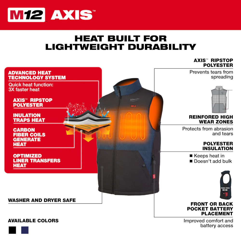 Milwaukee 305BL-20 M12 Heated AXIS Vest Blue (Vest Only) - Moutools