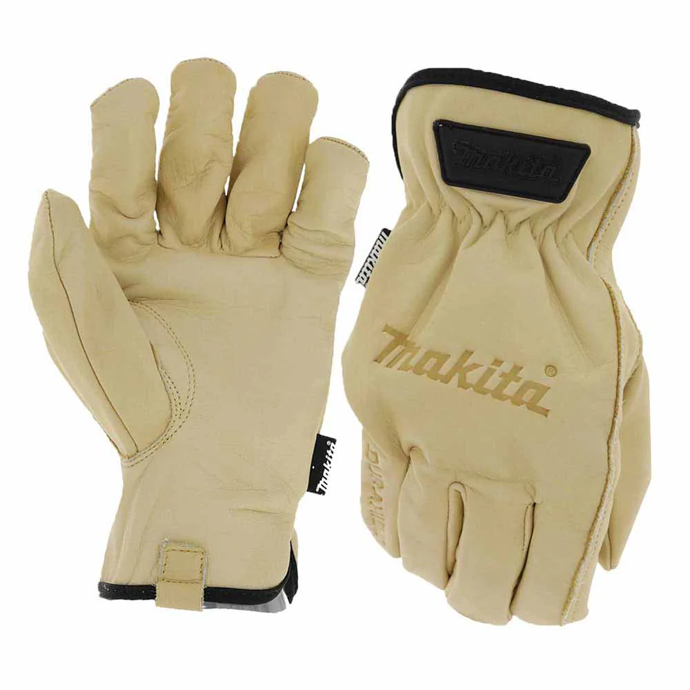 Makita T-04189 100% Genuine Leather Cow Driver Gloves (Medium) - Moutools
