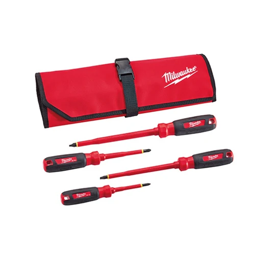 Milwaukee 48-22-2204 4PC 1000V Insulated Screwdriver Set w/ Roll Pouch - Moutools