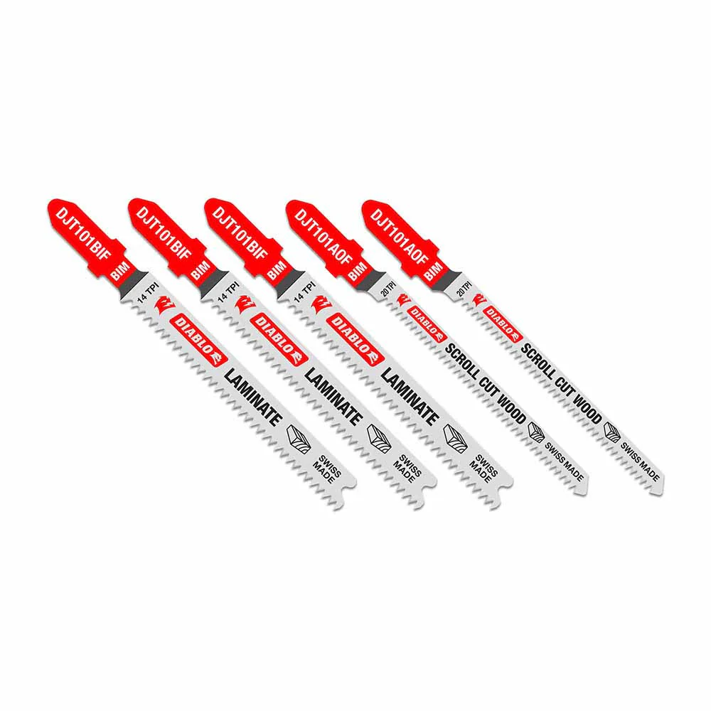 Diablo DJT505 5 pc Bi-Metal T-Shank Jig Saw Blade Set for Laminate Cutting (5-Piece) - Moutools