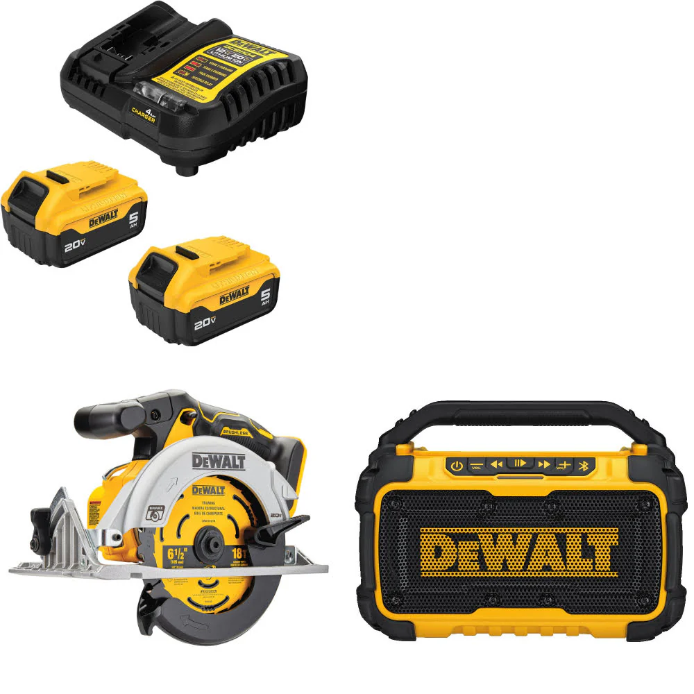 DeWalt DCB205-2C 20V MAX Starter Kit W/ DCS565B 20V Circ Saw & 12/20V Speaker - Moutools
