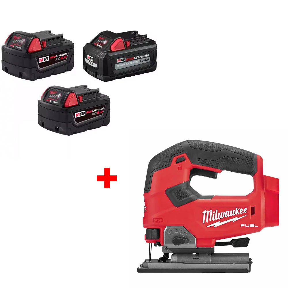Milwaukee 48-11-1856 M18 18V Battery 3-Pack W/ FREE 2737-20 M18 FUEL Jig Saw - Moutools