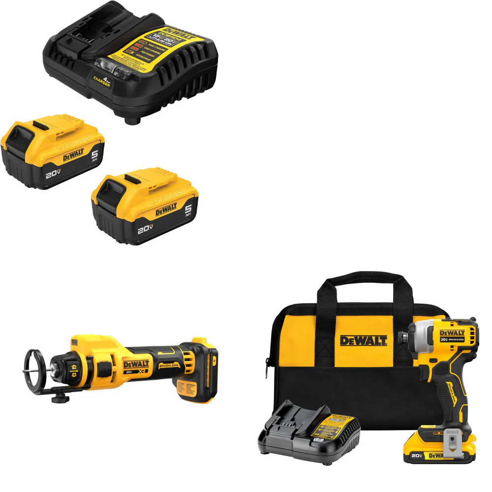 DeWalt DCB205-2C 20V Starter Kit W/ DCE555B 20V Cut-Out Tool & Impact Driver Kit - Moutools