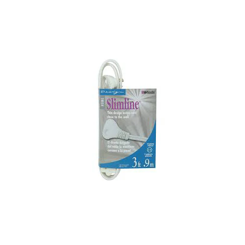 SlimLine 2235 Indoor Flat Plug Extension Cord, 3 Foot Cord, Right Angled Plug, 16 gauge, 3 Pola - Moutools