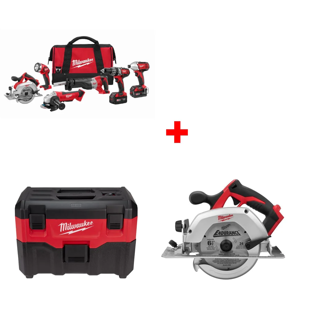 Milwaukee 2696-26 M18 6-Tool Combo Kit w/ FREE 0880-20 Wet/Dry Vacuum & Circ Saw - Moutools