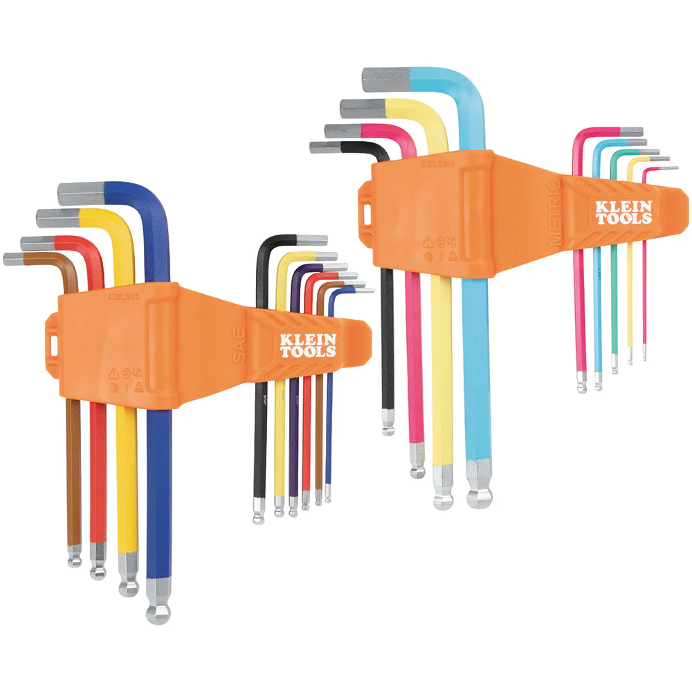 Klein CBLS19 Powder Coated Long Ball End Hex Key Set, SAE and Metric, 19-Piece - Moutools