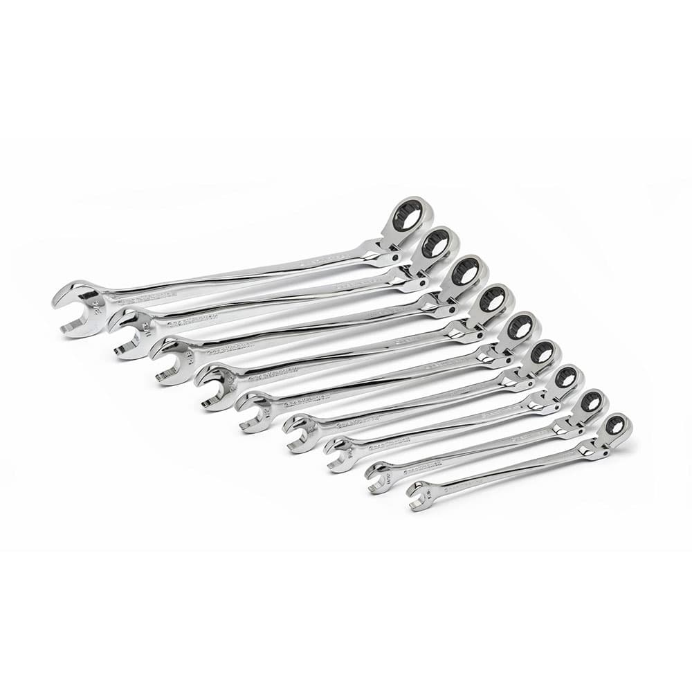 GearWrench 85298 9 Pc. 72-Tooth 12 Point XL X-Beam Flex Head Ratcheting Combination SAE Wrench Set - Moutools